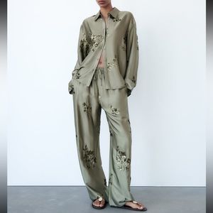 Zara Sequin Satin Set in Sage Green